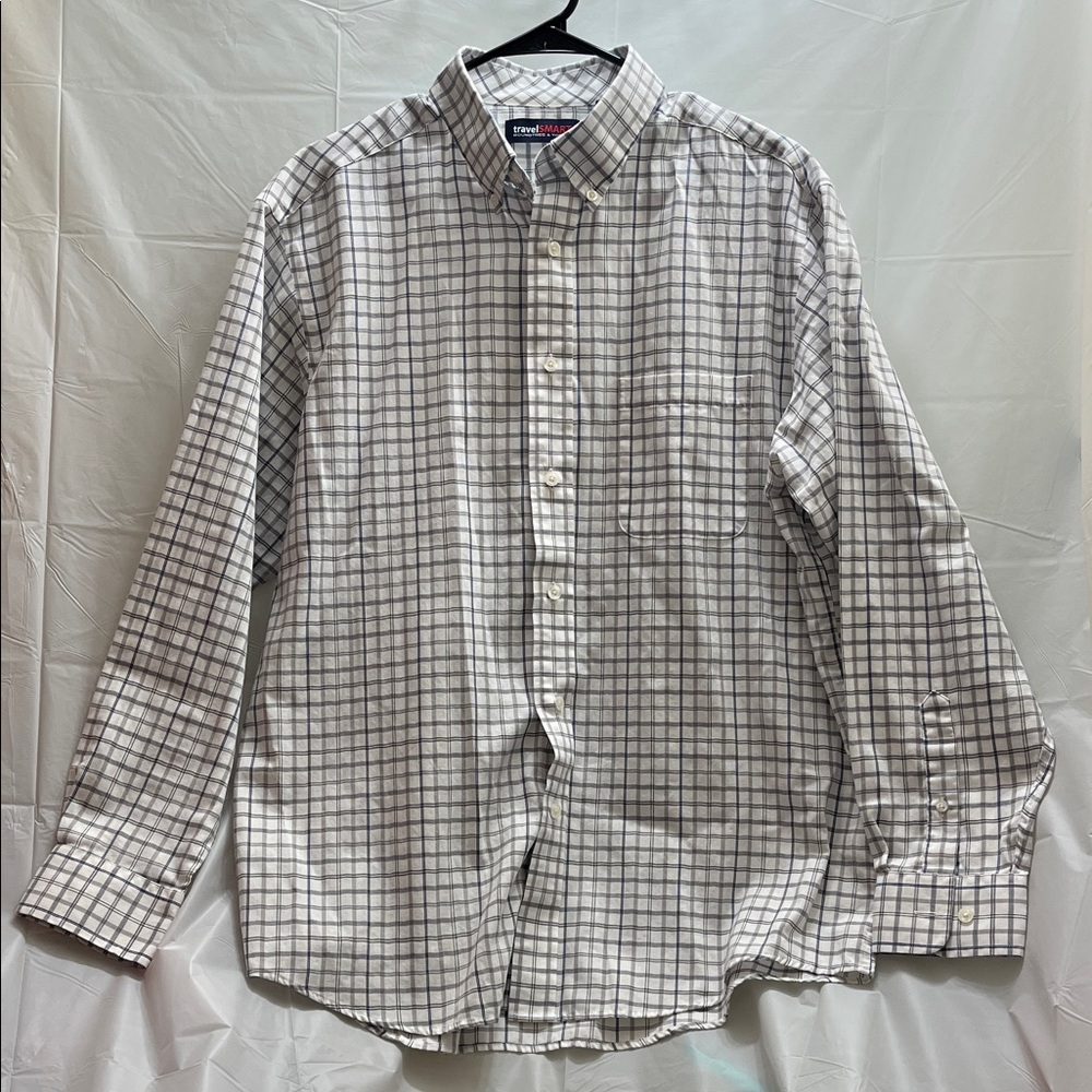 Izod Men's White and Gray Plaid Button Down Shirt